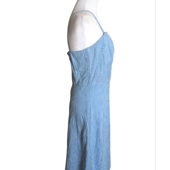 Kenar Sky Embroidered Eyelet Linen Spaghetti Strap Dress Womens 8 - Picture 2 of 9